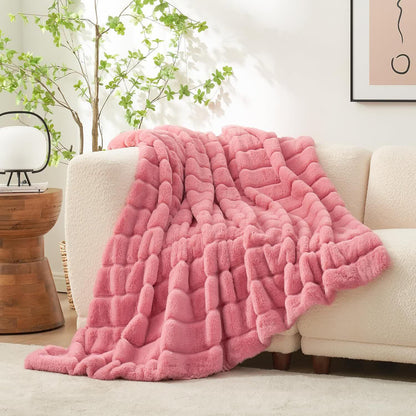 Couverture en peluche unie et rayée