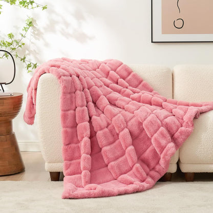 Couverture en peluche unie et rayée
