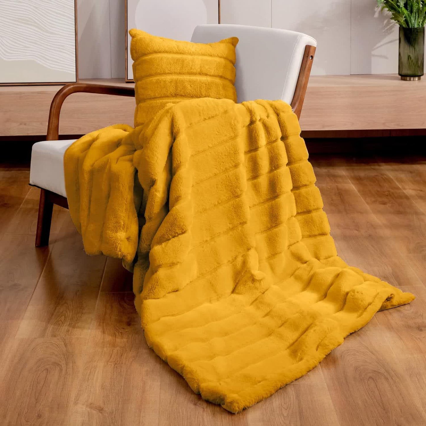 Couverture en peluche unie et rayée