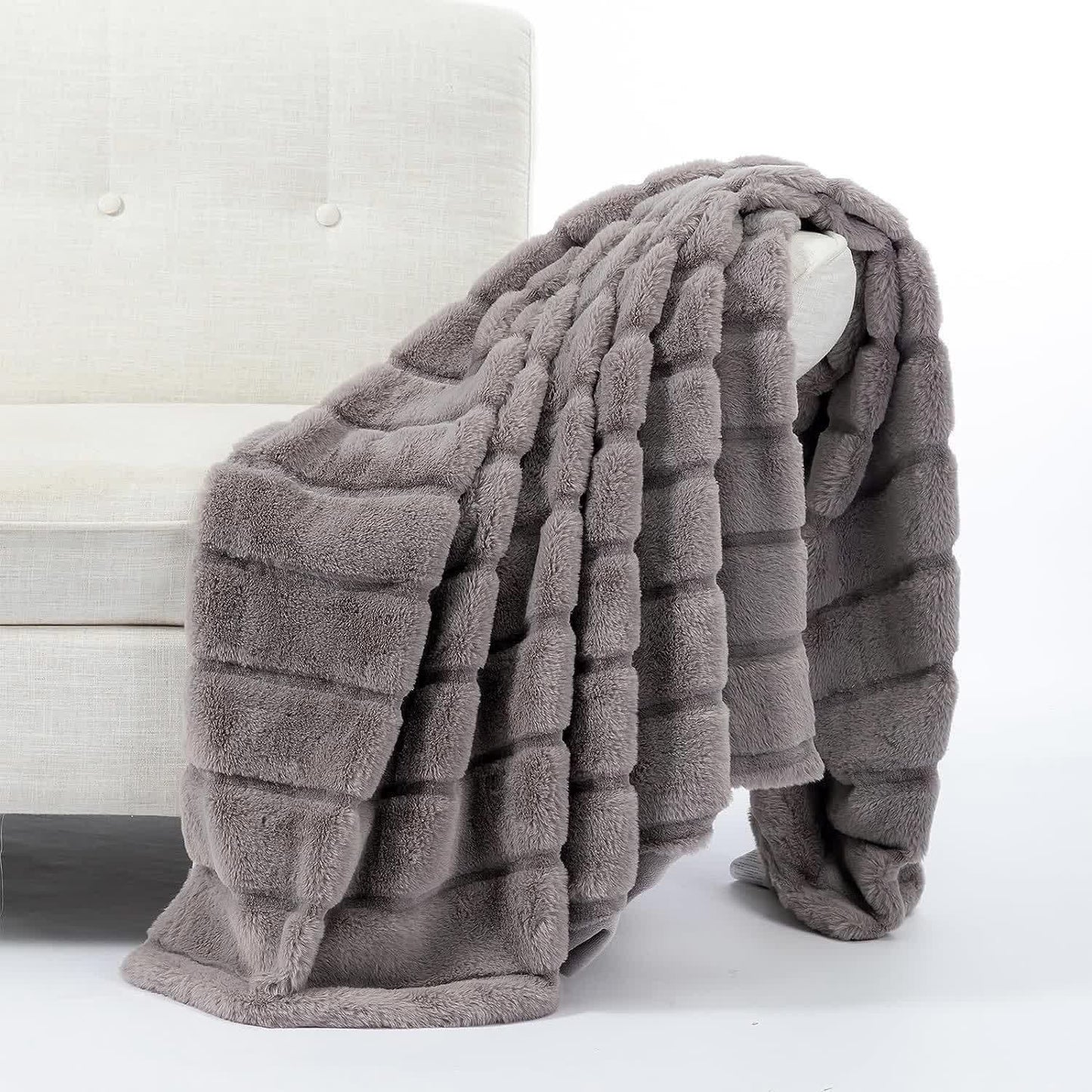 Couverture en peluche unie et rayée