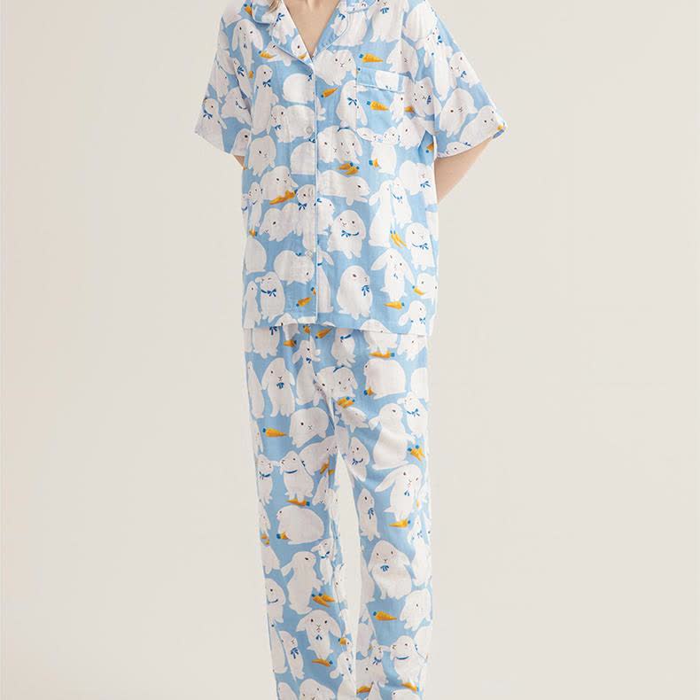 Ensemble de nuit mignon en gaze de coton avec motif lapin