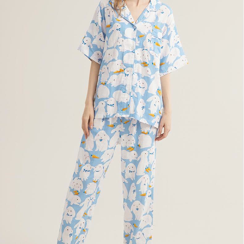 Ensemble de nuit mignon en gaze de coton avec motif lapin