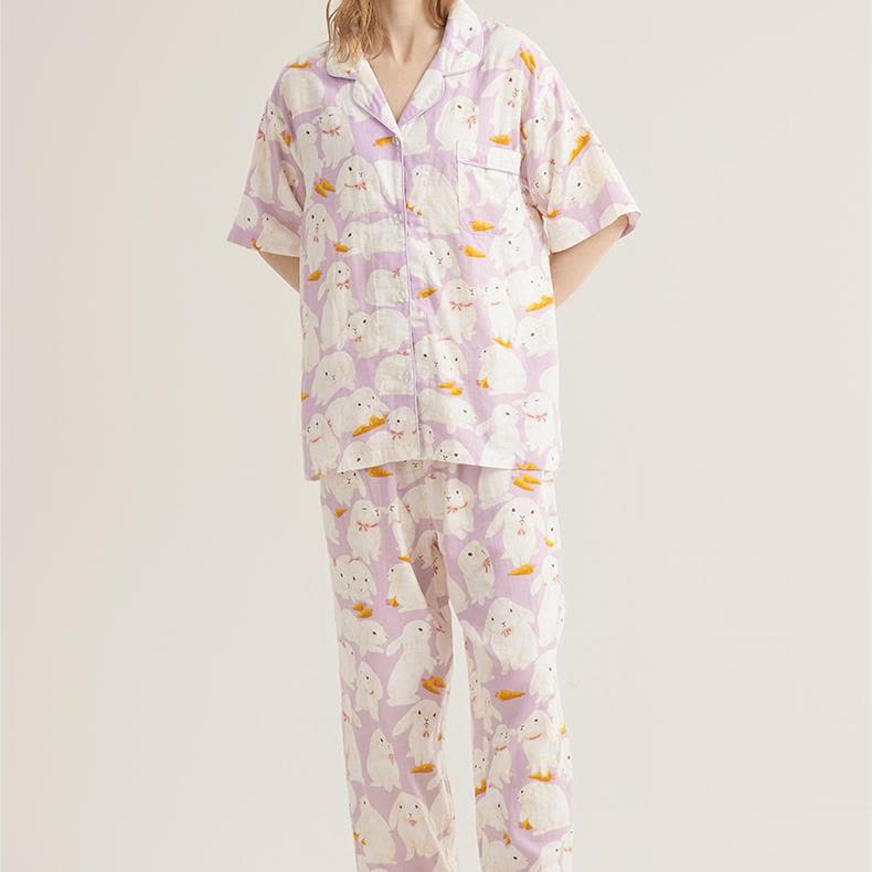 Ensemble de nuit mignon en gaze de coton avec motif lapin