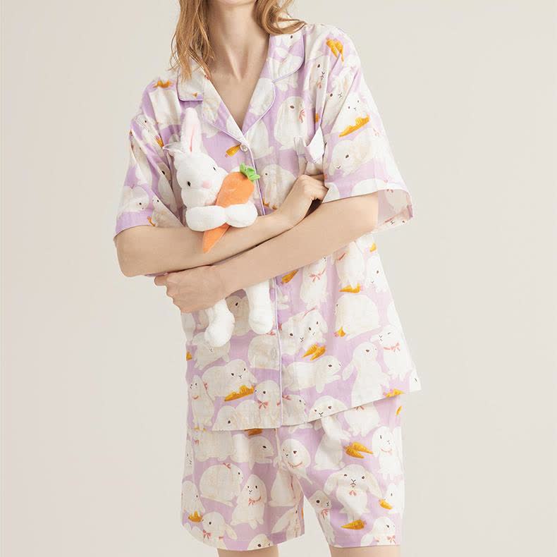 Ensemble de nuit mignon en gaze de coton avec motif lapin