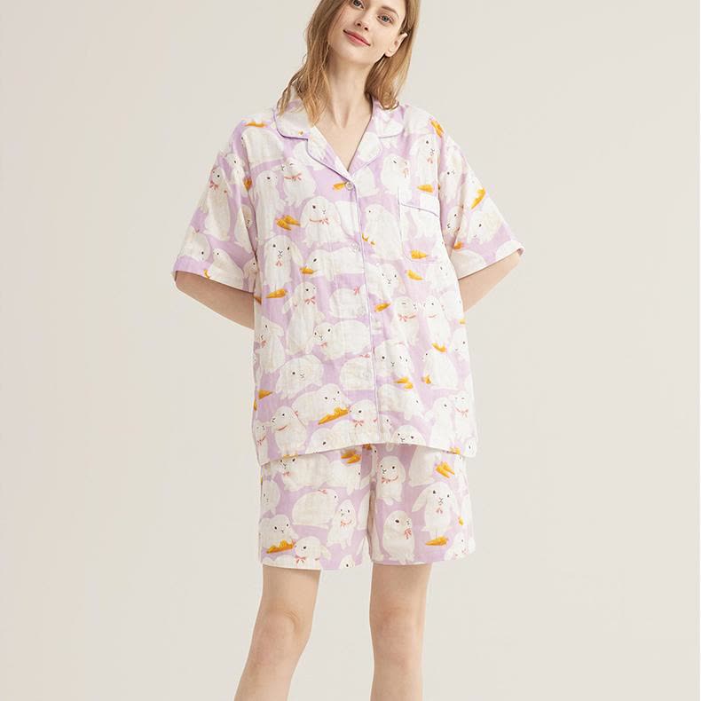 Ensemble de nuit mignon en gaze de coton avec motif lapin