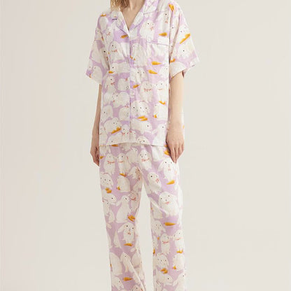 Ensemble de nuit mignon en gaze de coton avec motif lapin
