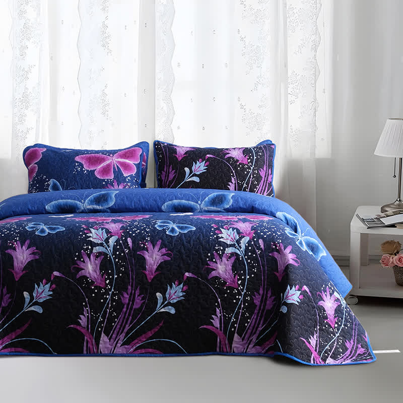 Parure de lit matelassée avec papillons pastoraux (3 pièces)