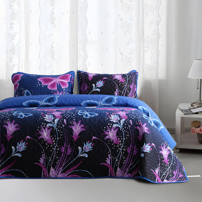 Parure de lit matelassée avec papillons pastoraux (3 pièces)