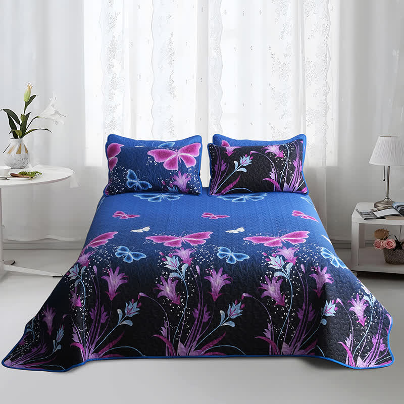 Parure de lit matelassée avec papillons pastoraux (3 pièces)