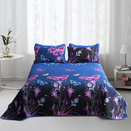 Parure de lit matelassée avec papillons pastoraux (3 pièces)