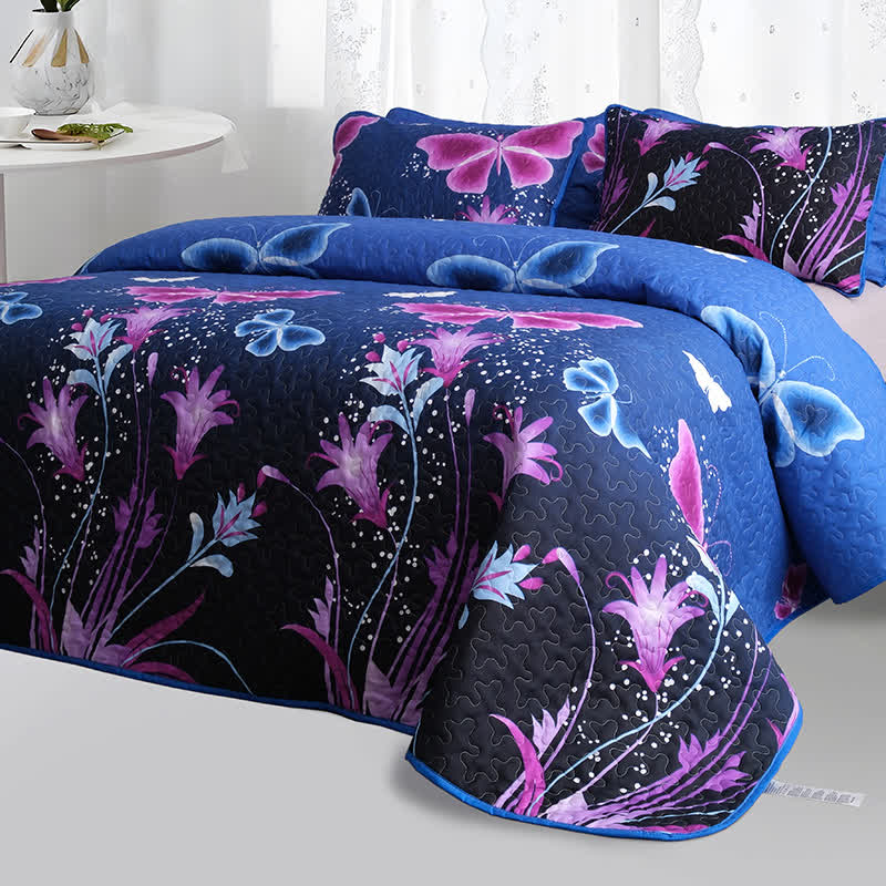 Parure de lit matelassée avec papillons pastoraux (3 pièces)