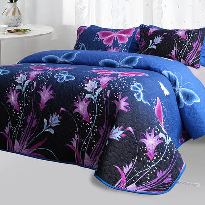Parure de lit matelassée avec papillons pastoraux (3 pièces)