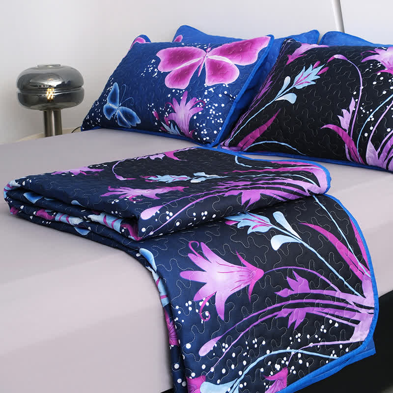 Parure de lit matelassée avec papillons pastoraux (3 pièces)