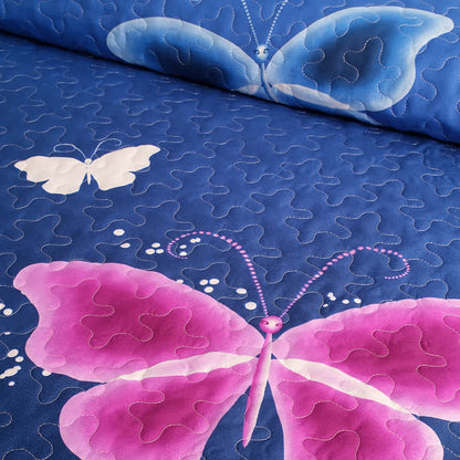 Parure de lit matelassée avec papillons pastoraux (3 pièces)
