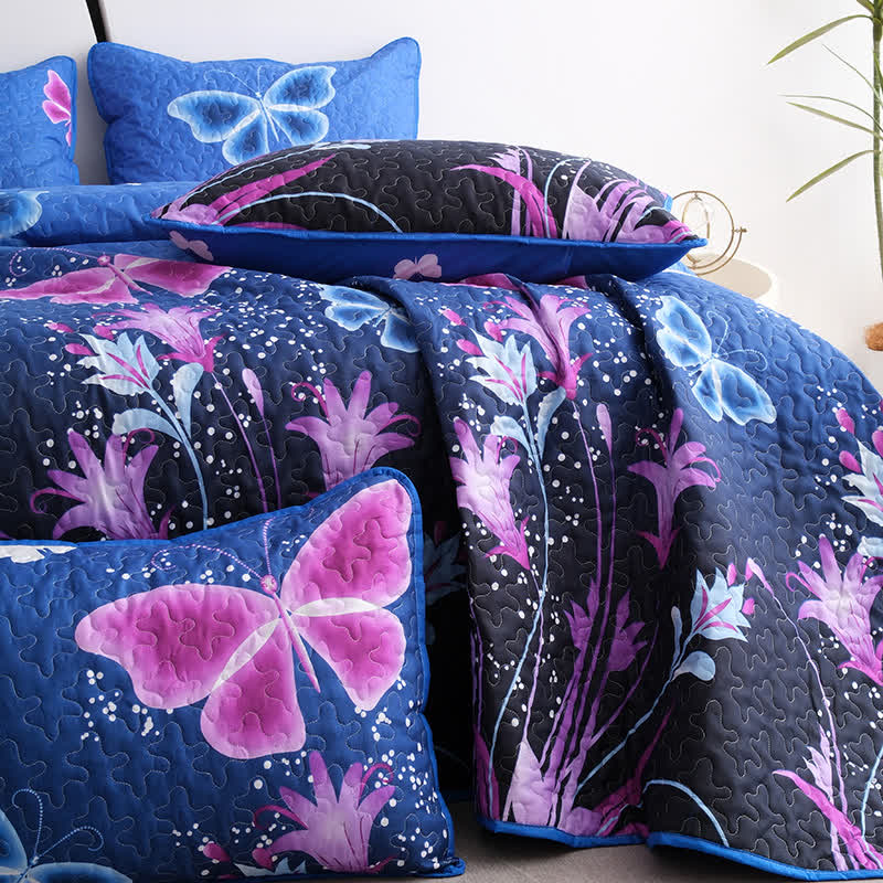 Parure de lit matelassée avec papillons pastoraux (3 pièces)