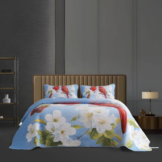 Parure de lit matelassée et respirante avec motif oiseaux gardénia (3 pièces)