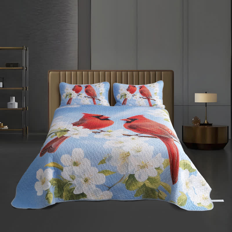 Parure de lit matelassée et respirante avec motif oiseaux gardénia (3 pièces)