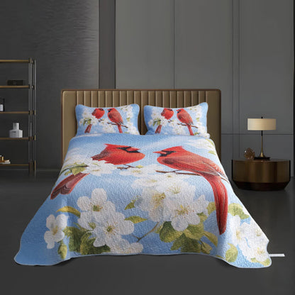Parure de lit matelassée et respirante avec motif oiseaux gardénia (3 pièces)