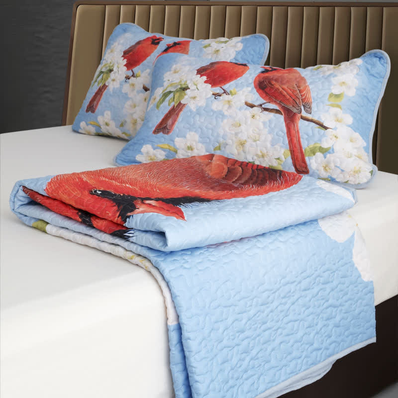 Parure de lit matelassée et respirante avec motif oiseaux gardénia (3 pièces)