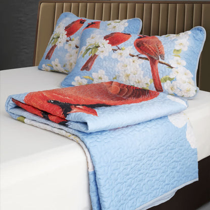 Parure de lit matelassée et respirante avec motif oiseaux gardénia (3 pièces)