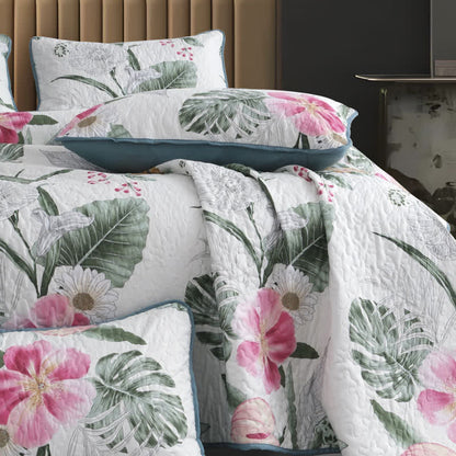 Parure de lit matelassée à motif floral fleuri (3 pièces)