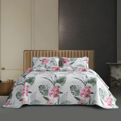 Parure de lit matelassée à motif floral fleuri (3 pièces)