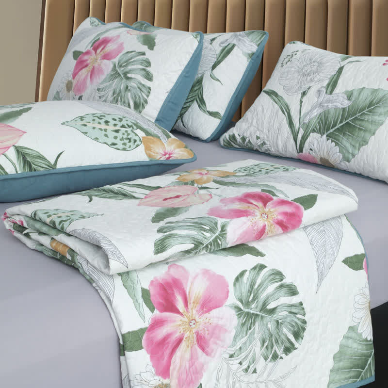 Parure de lit matelassée à motif floral fleuri (3 pièces)