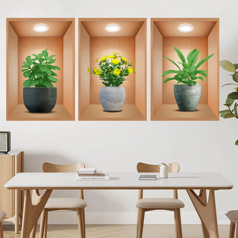 Autocollants muraux botaniques 3D pour décoration de fond