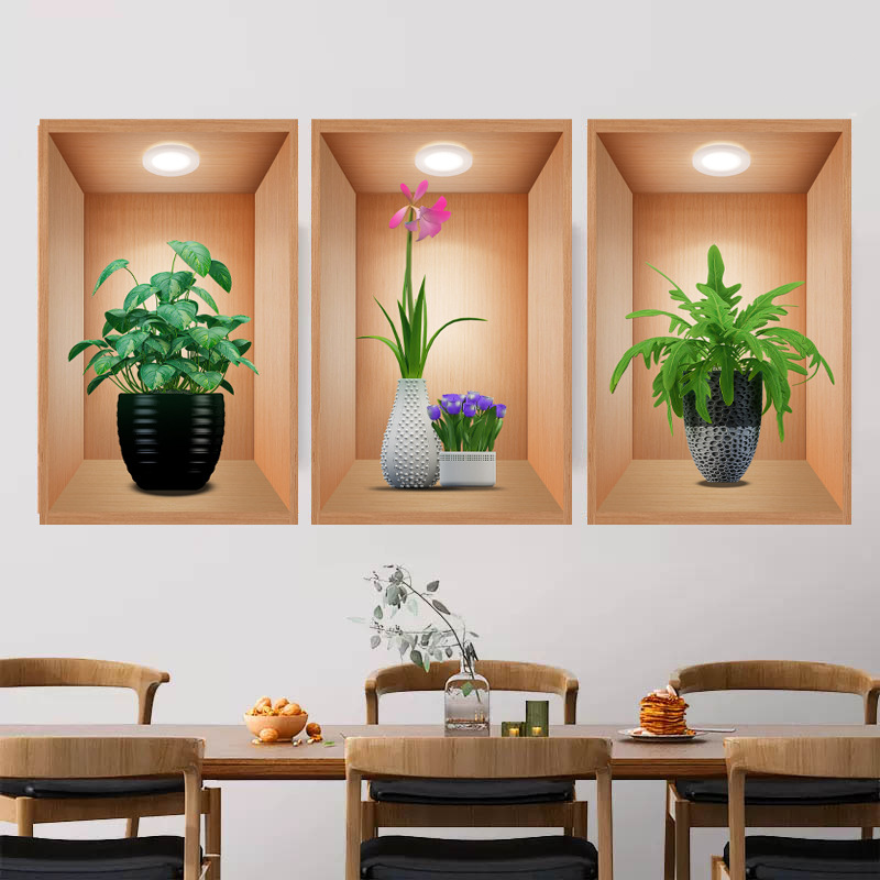 Autocollants muraux botaniques 3D pour décoration de fond