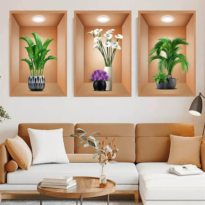 Autocollants muraux botaniques 3D pour décoration de fond