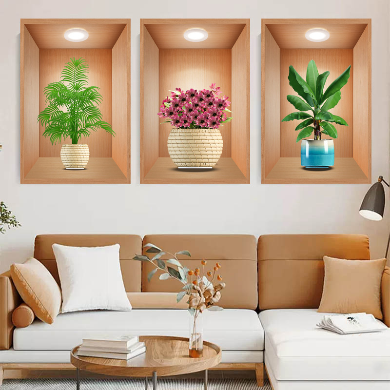 Autocollants muraux botaniques 3D pour décoration de fond