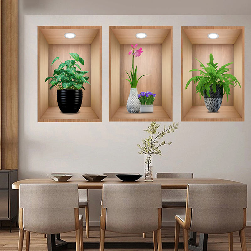 Autocollants muraux botaniques 3D pour décoration de fond