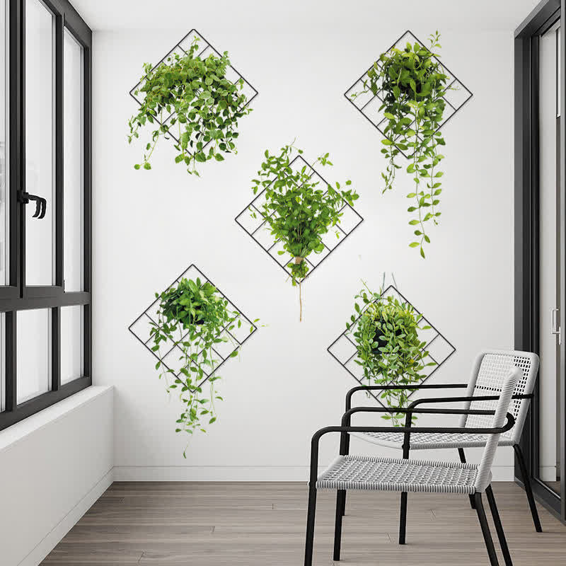 Stickers muraux 3D avec motifs botaniques dans un pot