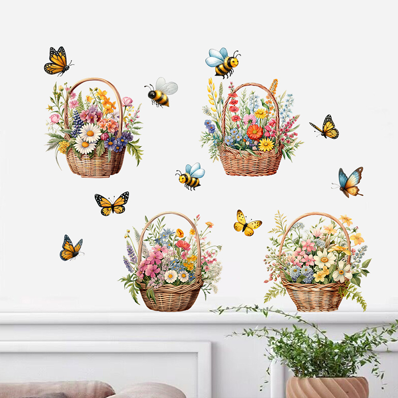 Stickers muraux amovibles avec fleurs et papillons