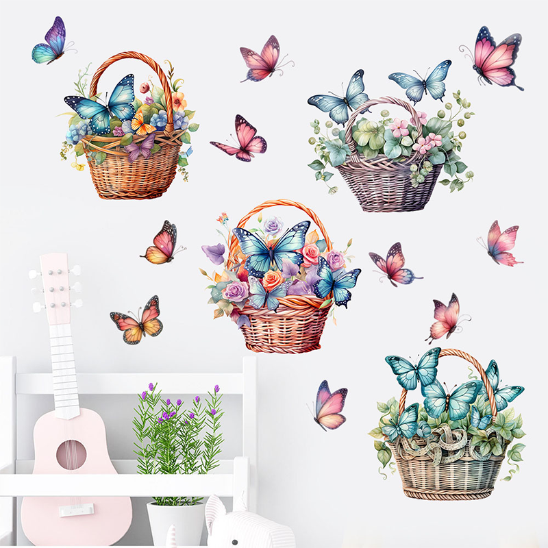 Stickers muraux amovibles avec fleurs et papillons