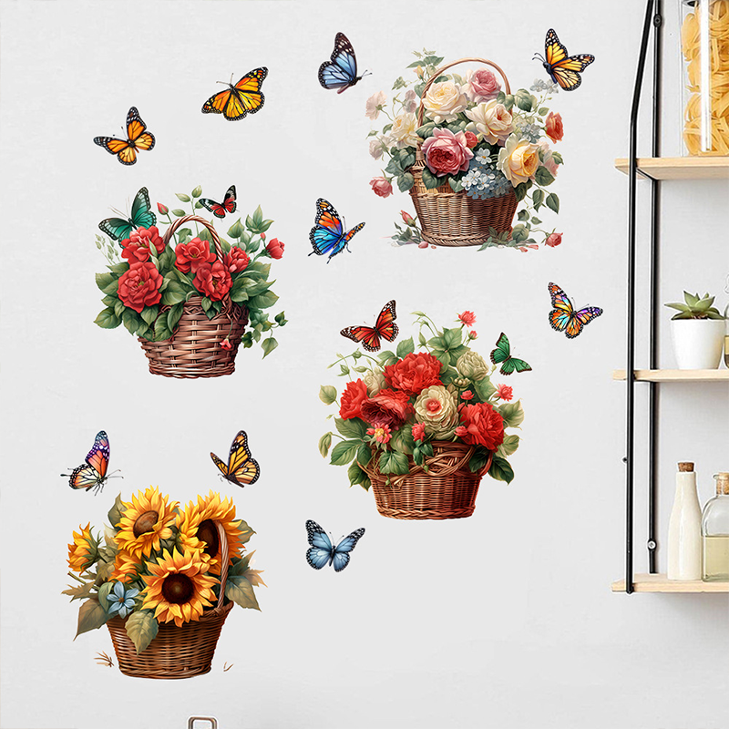 Stickers muraux amovibles avec fleurs et papillons