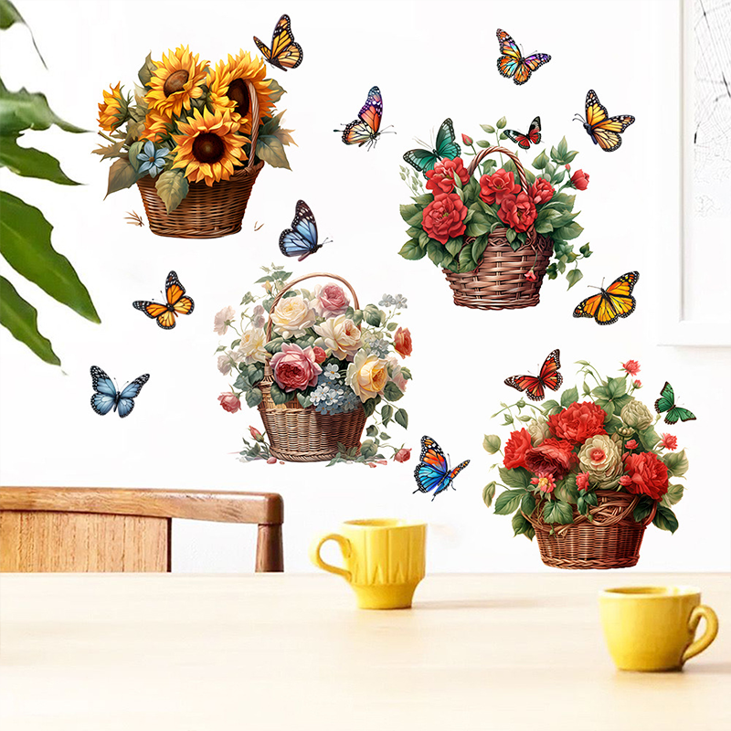 Stickers muraux amovibles avec fleurs et papillons