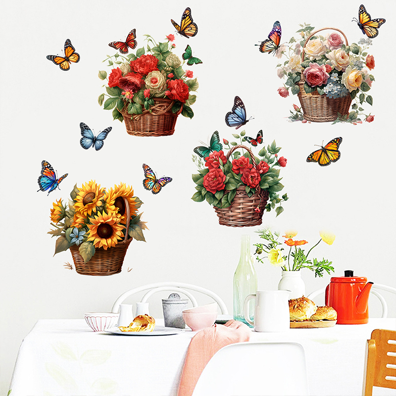 Stickers muraux amovibles avec fleurs et papillons