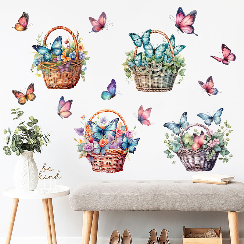 Stickers muraux amovibles avec fleurs et papillons