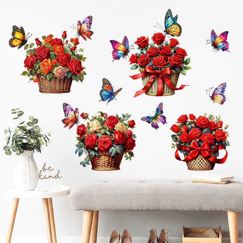 Stickers muraux amovibles avec fleurs et papillons