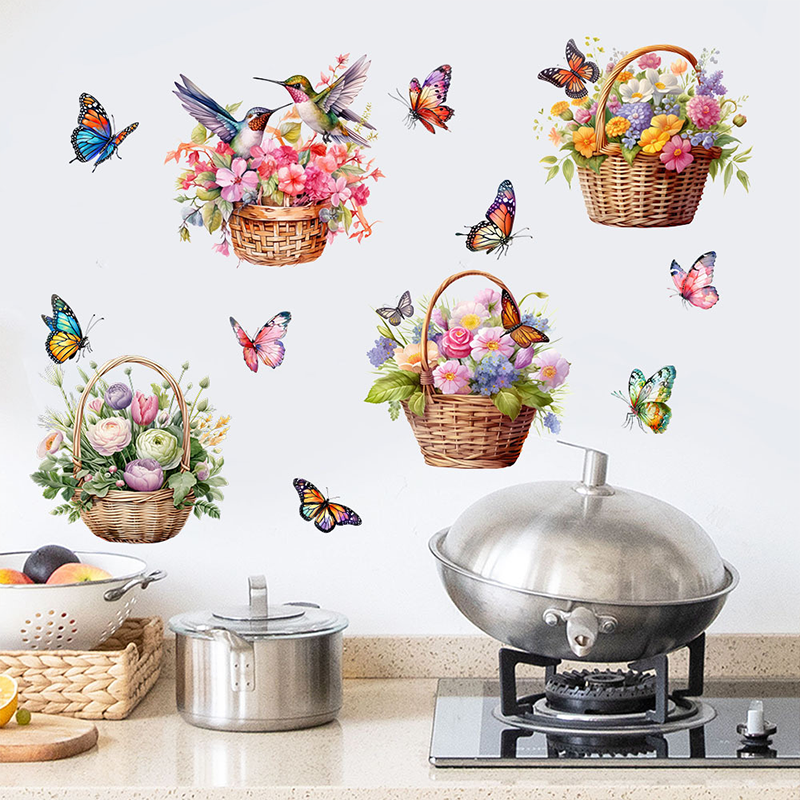 Stickers muraux amovibles avec fleurs et papillons