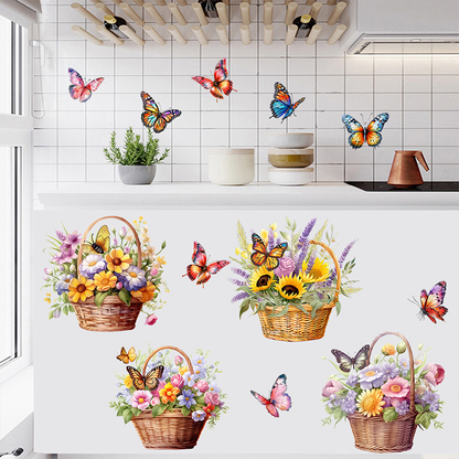 Stickers muraux amovibles avec fleurs et papillons