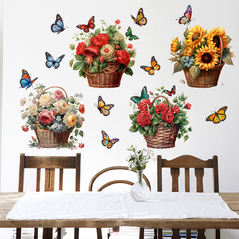 Stickers muraux amovibles avec fleurs et papillons