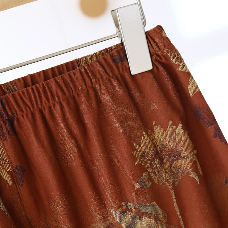 Ensemble pyjama rétro à col montant et motif tournesol pour couple