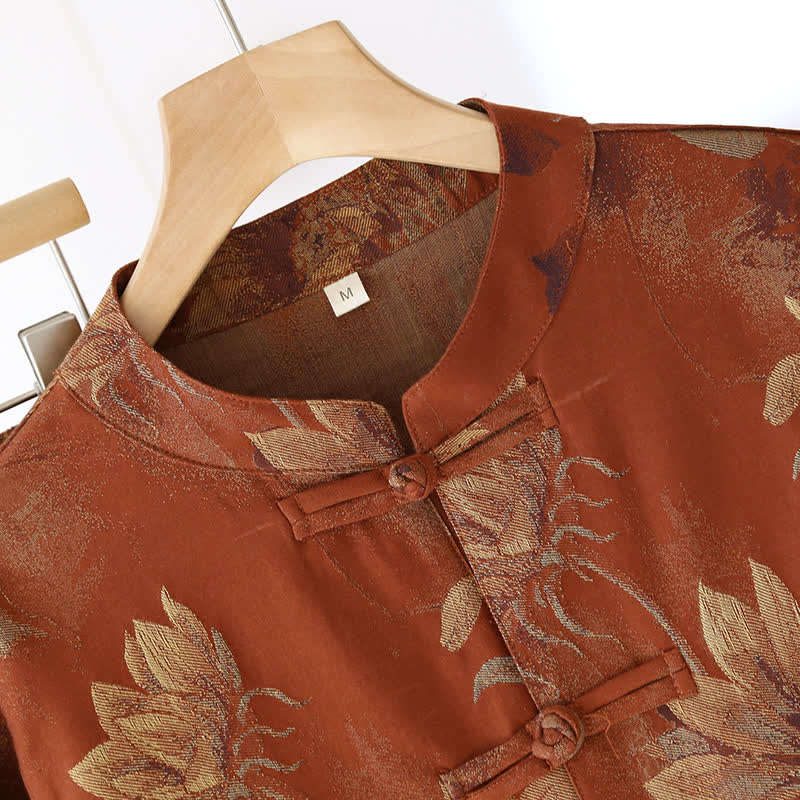 Ensemble pyjama rétro à col montant et motif tournesol pour couple