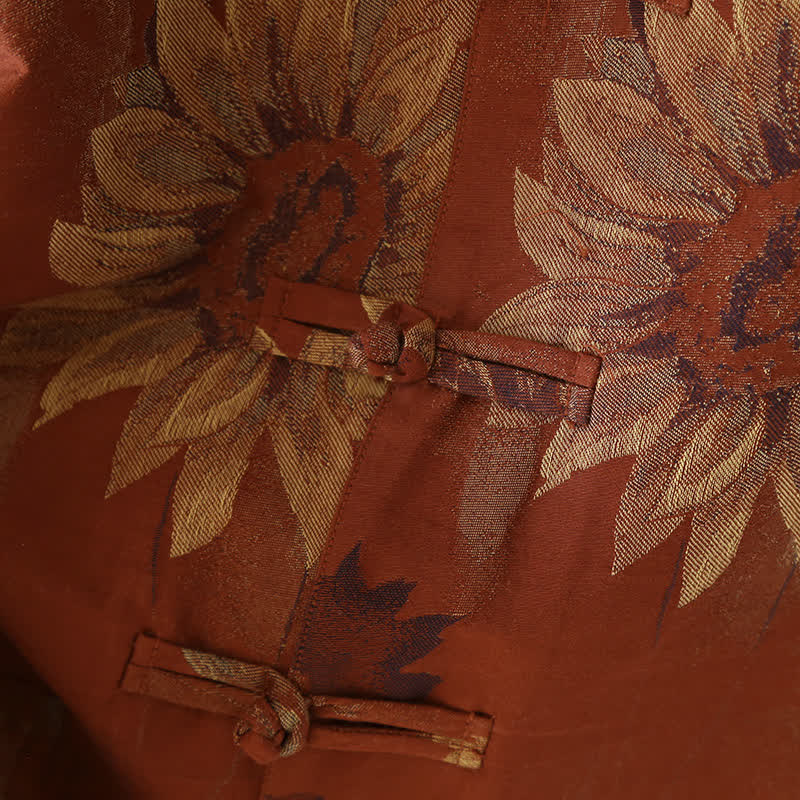 Ensemble pyjama rétro à col montant et motif tournesol pour couple