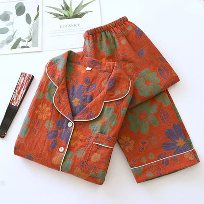 Ensemble pyjama en coton à manches courtes avec motif floral jacquard