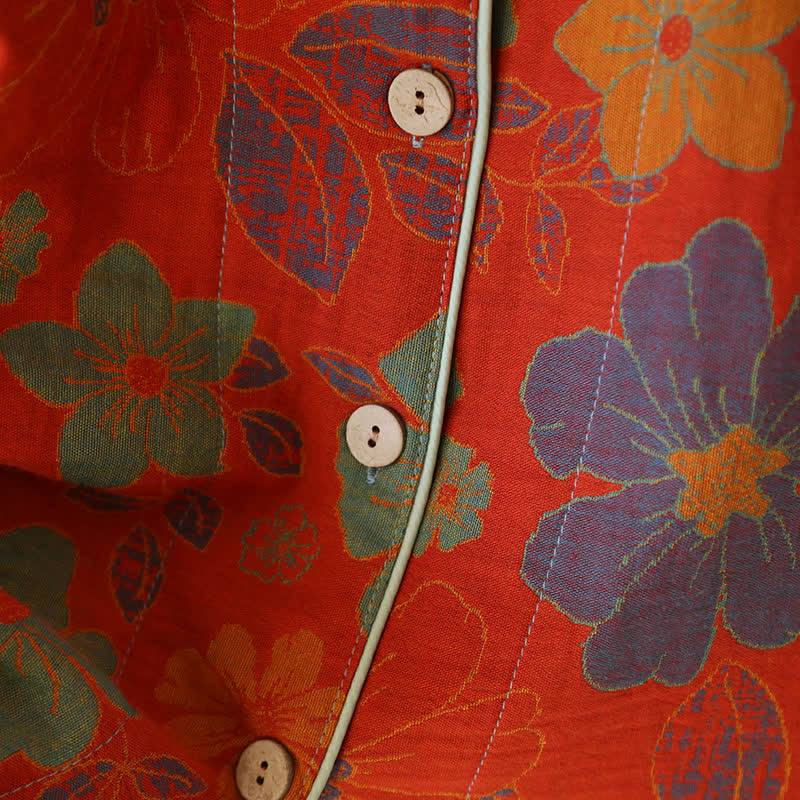 Ensemble pyjama en coton à manches courtes avec motif floral jacquard