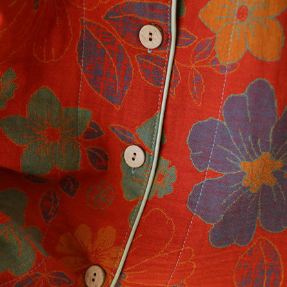 Ensemble pyjama en coton à manches courtes avec motif floral jacquard