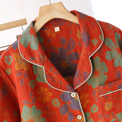 Ensemble pyjama en coton à manches courtes avec motif floral jacquard